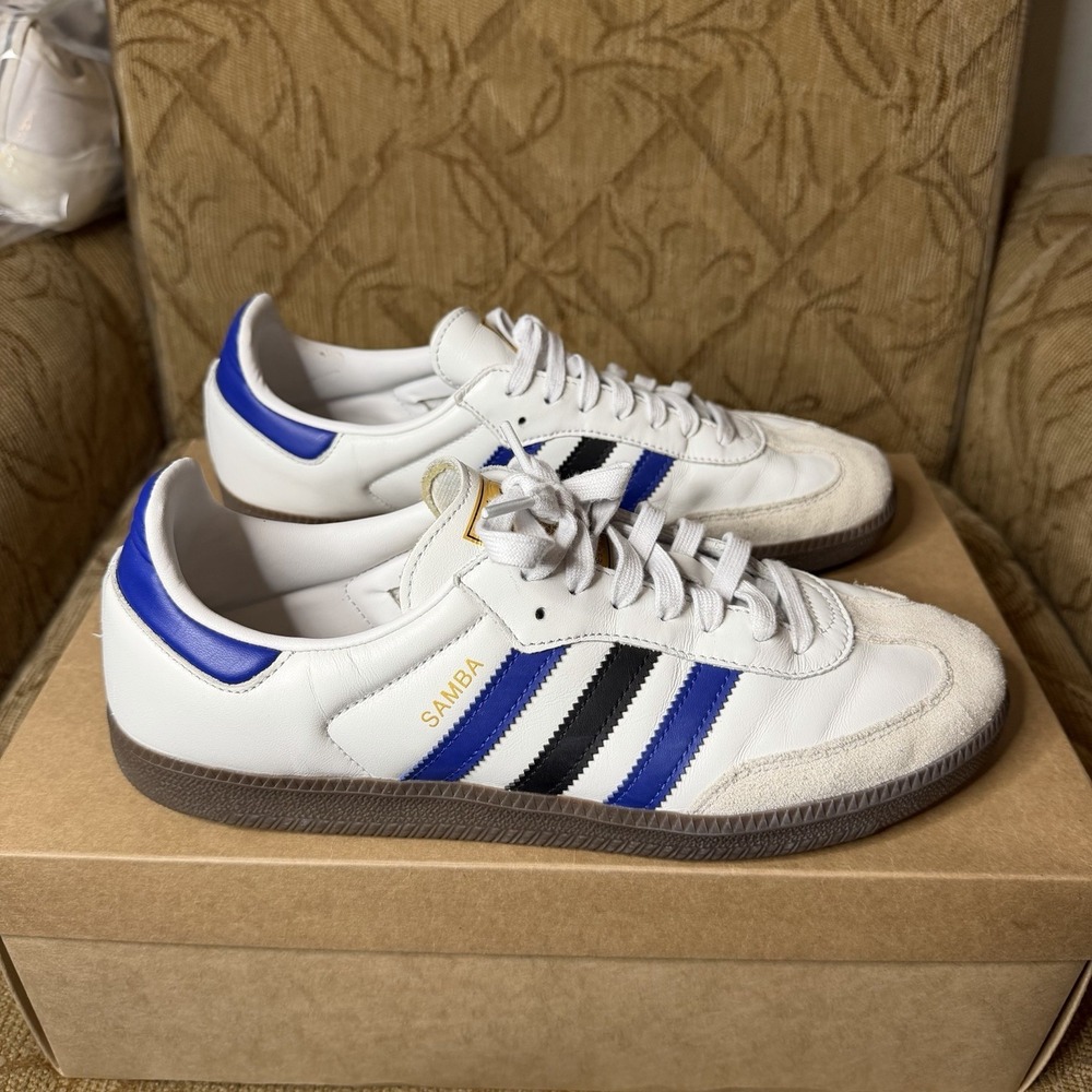 Adidas Originals Samba OG White Active Blue Gold Men's 10.5 Casual Shoes ID1381 - Picture 4 of 9